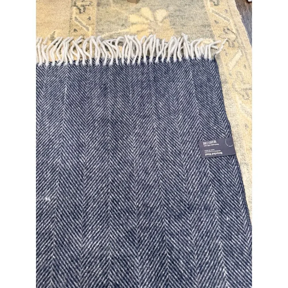 The Tartan Blanket Company Recycled Wool Blanket Navy Herringbone 57x75